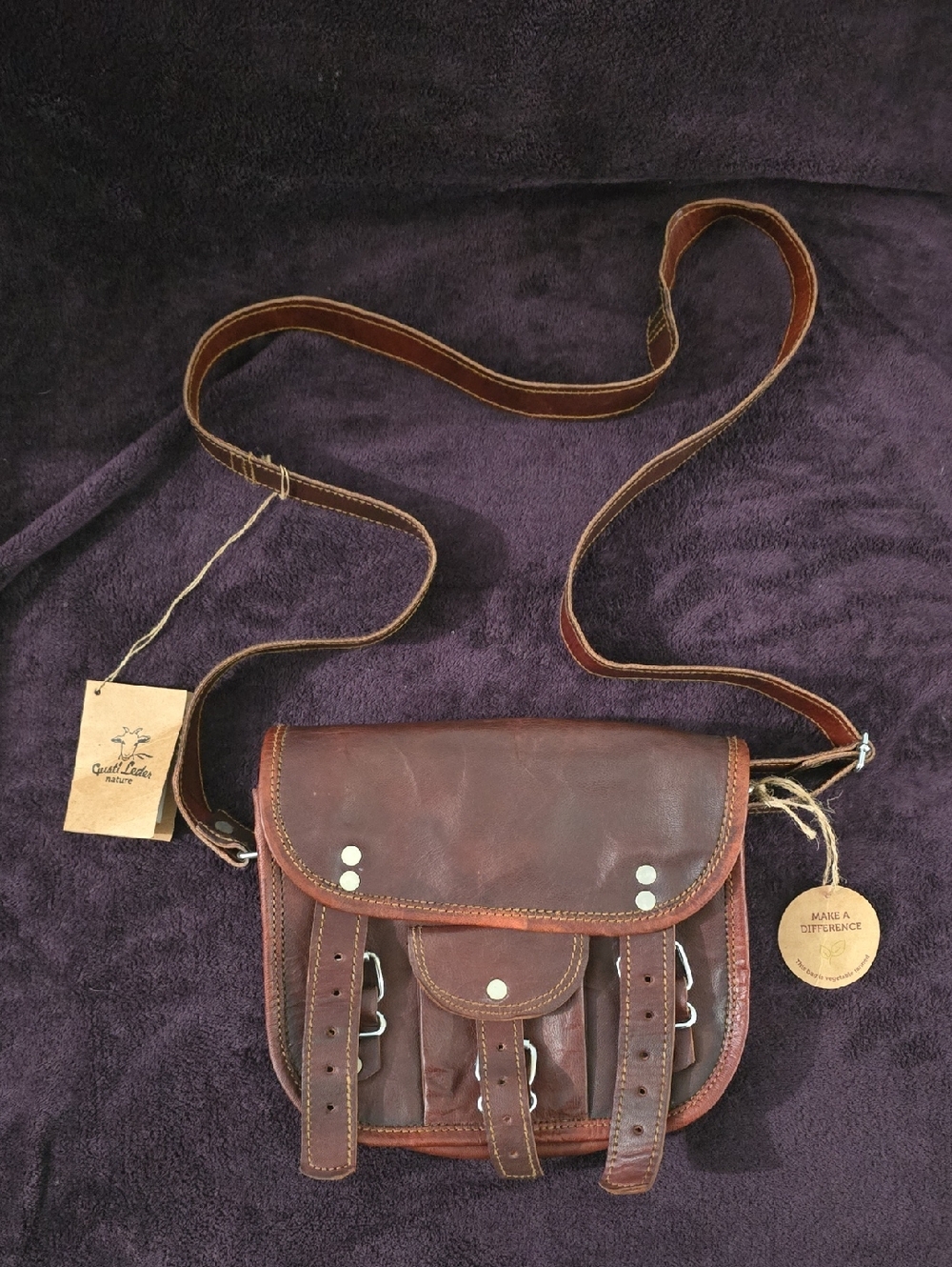Gusti Leder Brown Leather Crossbody Satchel